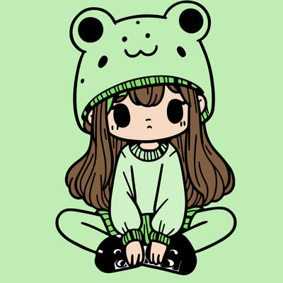 a girl wearing a frog hat and some frog socks