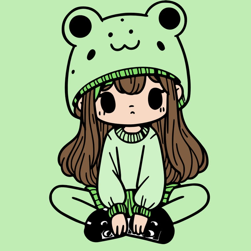 a girl wearing a frog hat and some frog socks