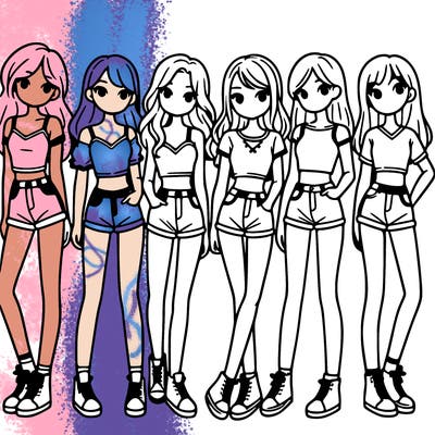 a group of girls wearing crop tops and shorts