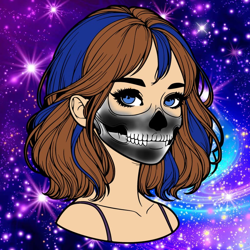 realistic girl with skull