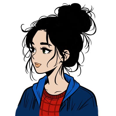 realistic teenage girl with a messy bun