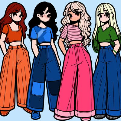 girls with wide pants and a croc top