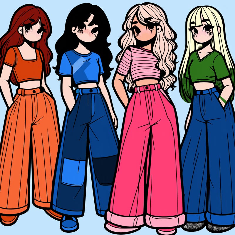 girls with wide pants and a croc top