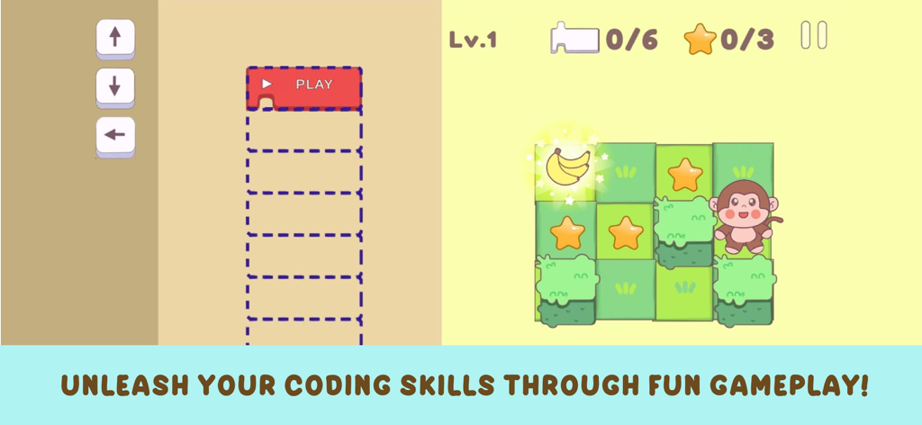 Code Monkey Junior Coding Game - Gameplay of Code Monkey Junior showing a monkey character and block coding puzzles for kids