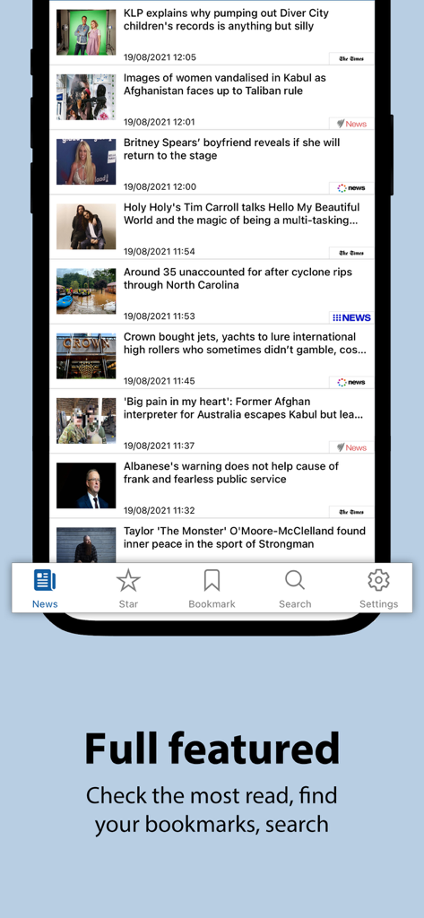 All the News - UK - News feed and navigation menu in the All the News UK mobile app
