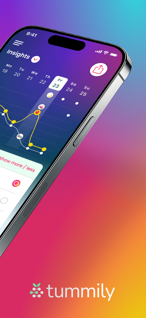 Tummily: Gut & IBS Tracker - Tummily app insights screen showing gut health and IBS symptom tracking graphs