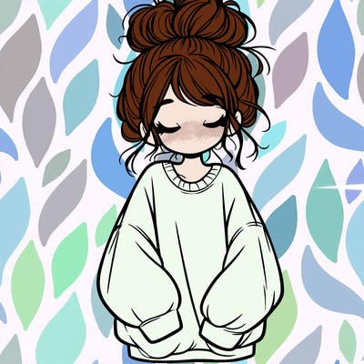 girl with baggy sweatshirt and messy bun