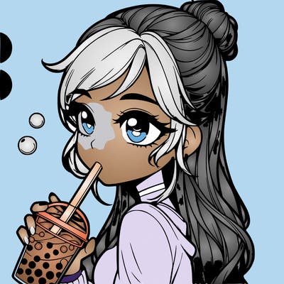 a realistic girl drinking boba