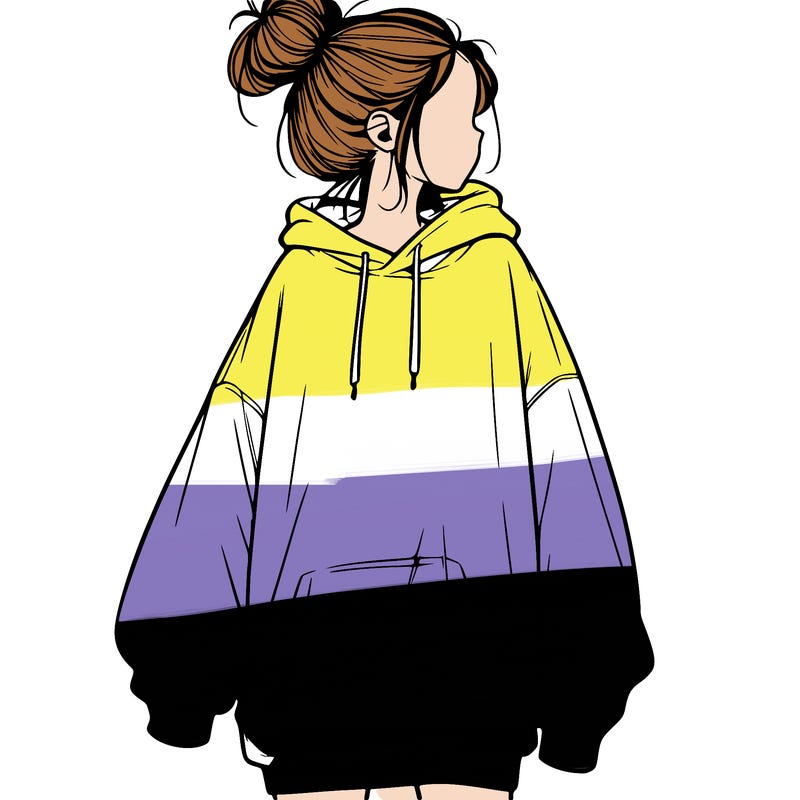 realistic girl with a oversized sweatshirt on and a bun