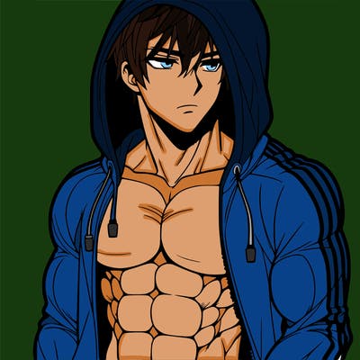 muscular guy with hoodie anime handsome