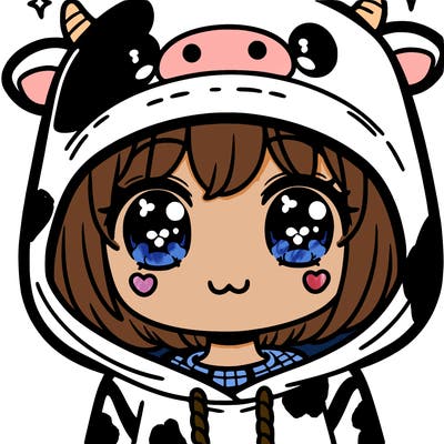 kawaii girl with cow hoodie