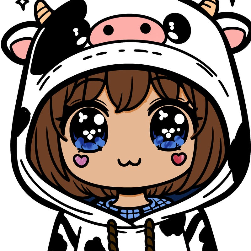 kawaii girl with cow hoodie