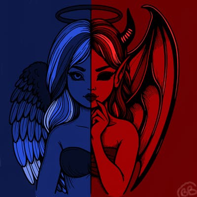 realistic angel half demon