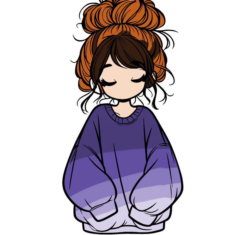 girl with baggy sweatshirt and messy bun
