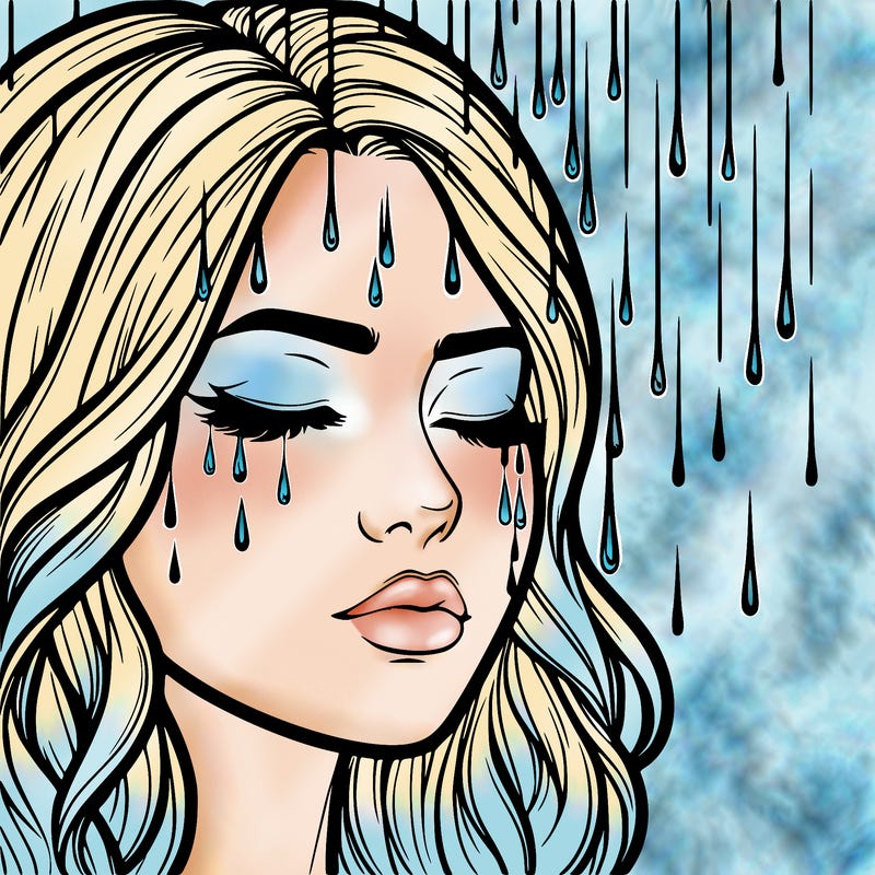 rain going over realistic woman’s face