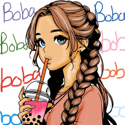 realistic girl with braided hair drinking boba
