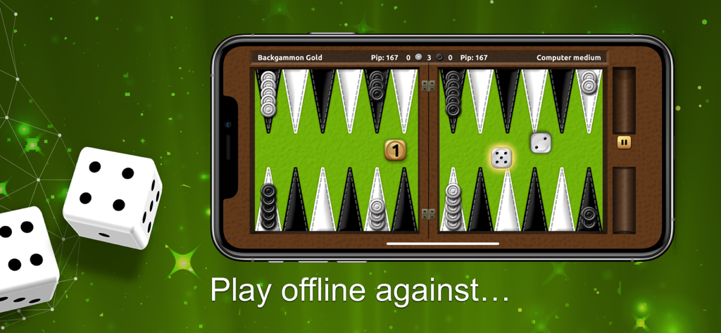 Backgammon Gold - Backgammon Gold board game interface on a smartphone screen showing offline play.