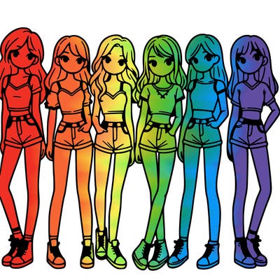 a group of girls wearing crop tops and shorts