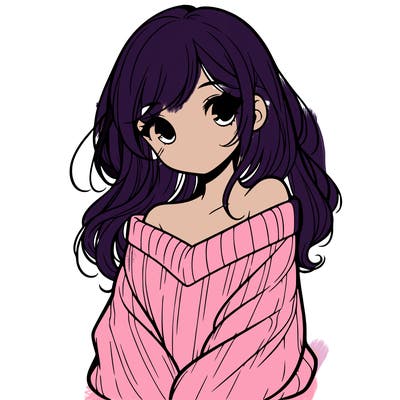 shy pretty girl wearing a sweater that is falling off one shoulder portrait