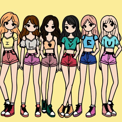 a group of girls wearing crop tops and shorts