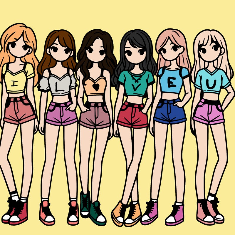 a group of girls wearing crop tops and shorts