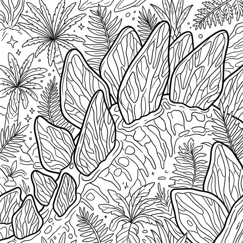 Delve into the prehistoric era with this captivating coloring page featuring the iconic dorsal plates of a Stegosaurus. This intricate design invites you to explore the unique textures and patterns of one of Earth's most fascinating dinosaurs.