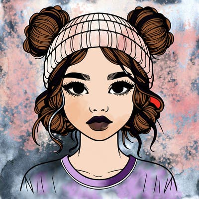 realistic girl with buns in her hair with a beanie on