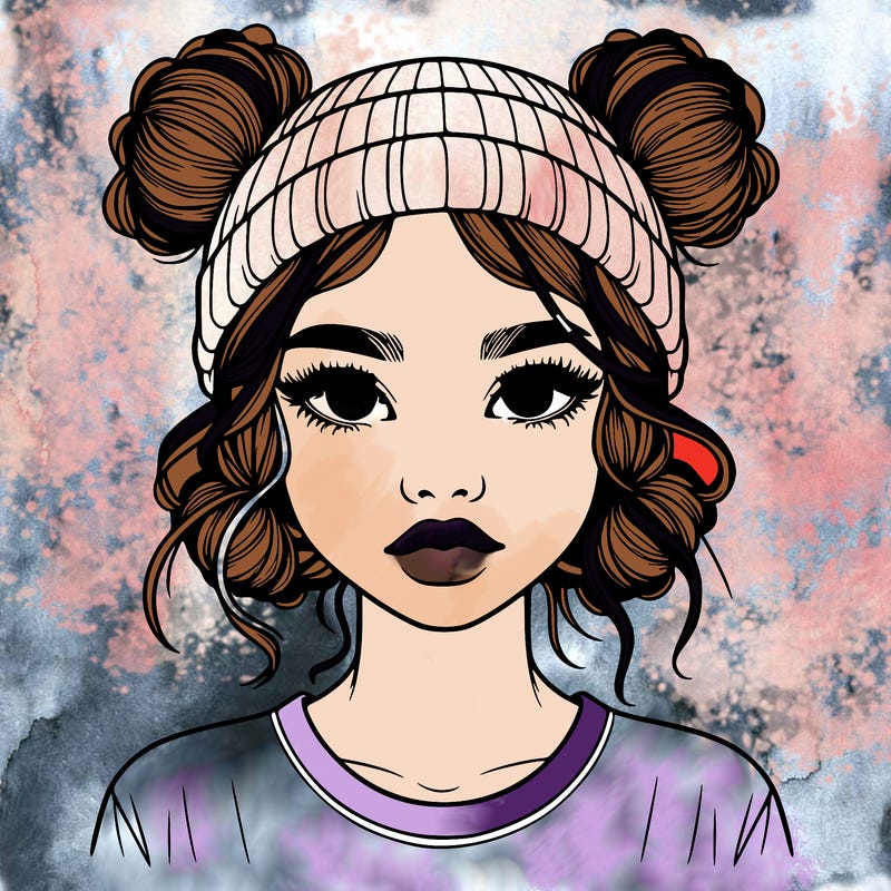 realistic girl with buns in her hair with a beanie on