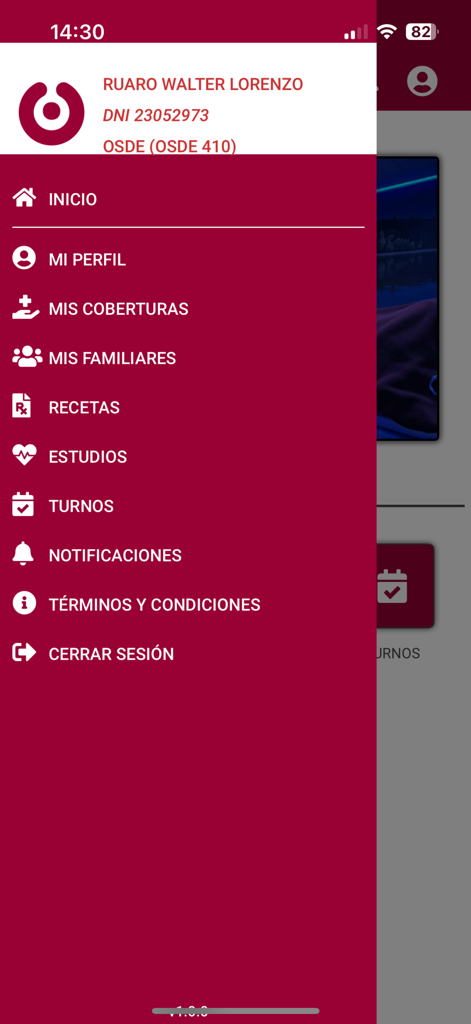 Mi Penta Virtual - Menú de navegación lateral de la app Mi Penta Virtual que muestra opciones de gestión de salud como citas y expedientes médicos.