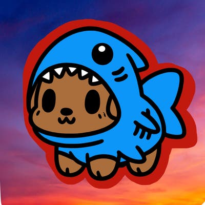 cute dog wearing a shark costume