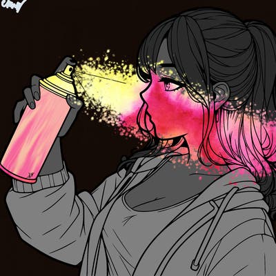 a realistic girl spray, painting