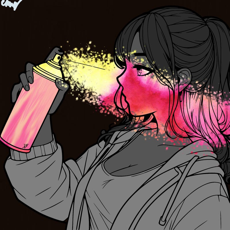 a realistic girl spray, painting