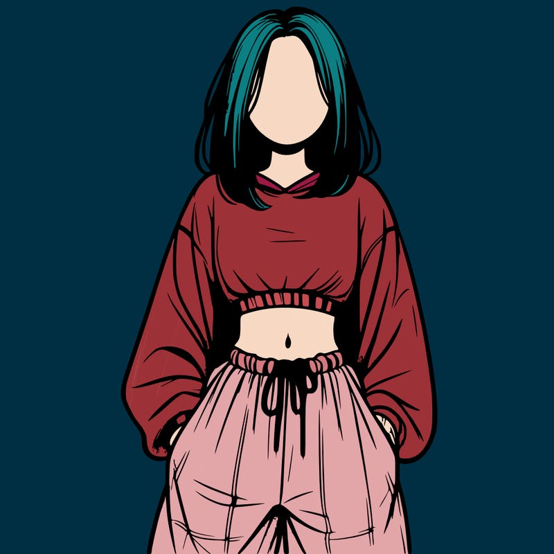 realistic girl faceless with baggy pants and a crop top