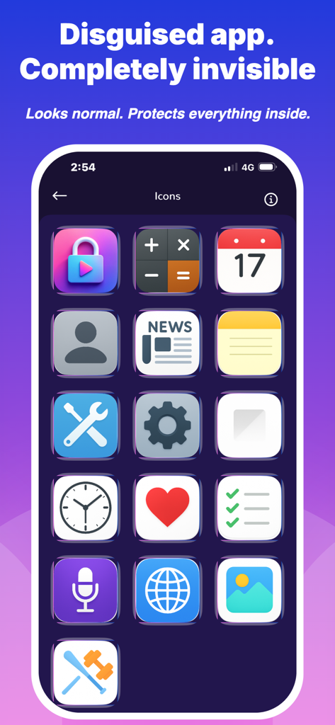 Private Photo & Video Lock - A variety of app icons to disguise the private photo vault as a normal utility