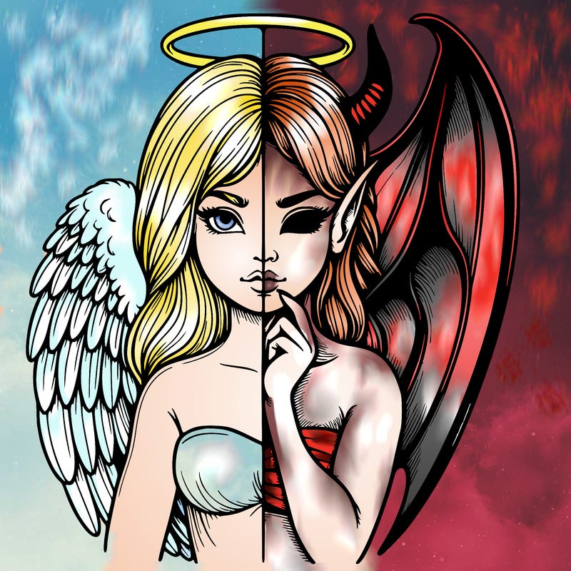 realistic angel half demon