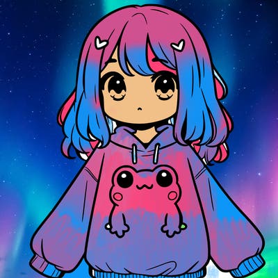 girl wearing frogging sweatshirt