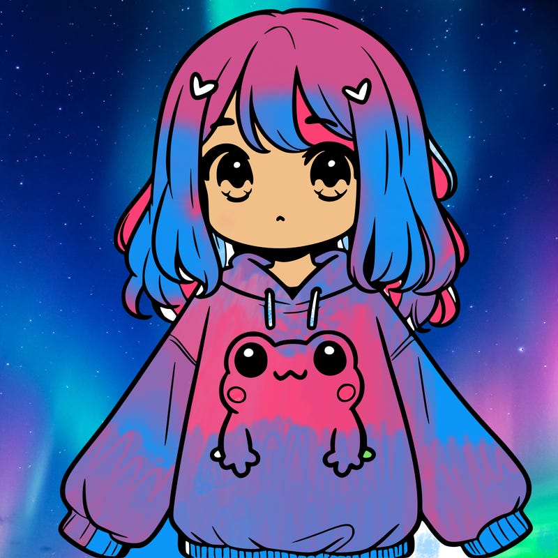 girl wearing frogging sweatshirt