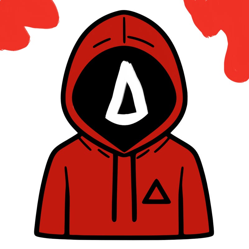 a person with non face waering a hoodie with a small triangle symbol