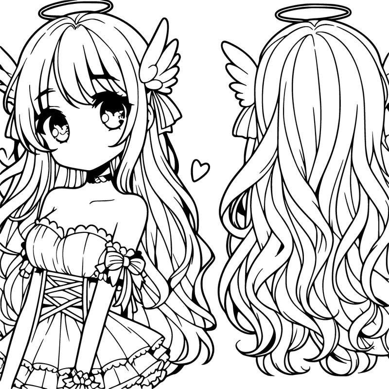 cute anime girl with angelic style and long flowy hair