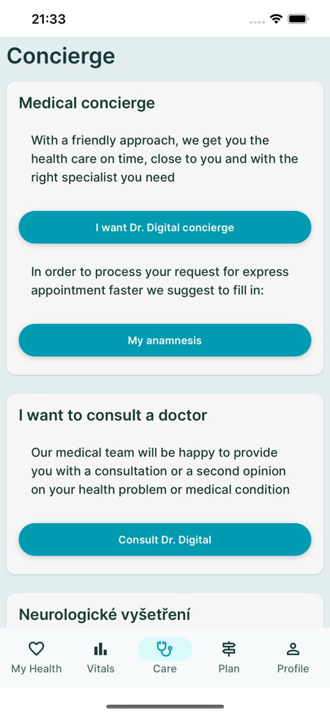 Dr. Digital - Dr. Digital mobile app interface for medical concierge and doctor consultations