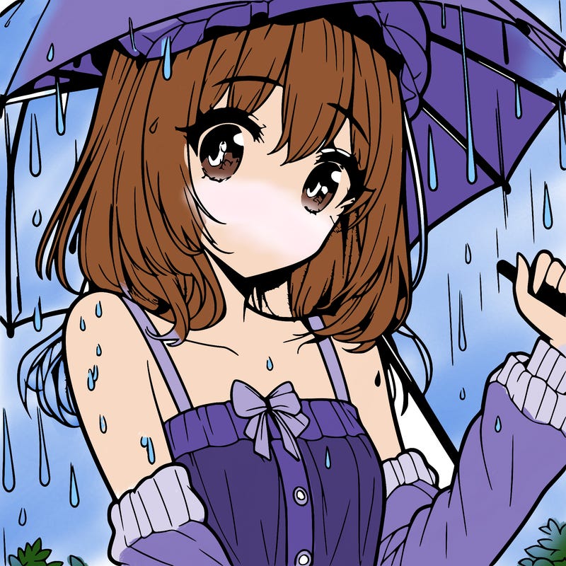 pretty anime girl in the rain