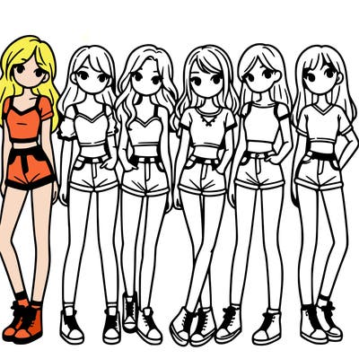 a group of girls wearing crop tops and shorts