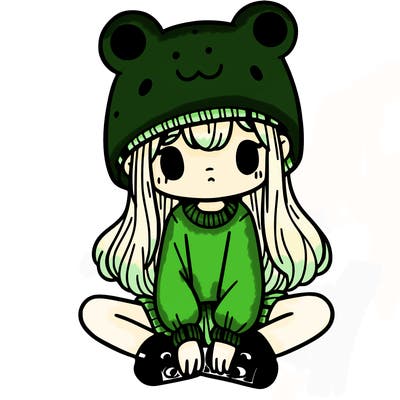 a girl wearing a frog hat and some frog socks