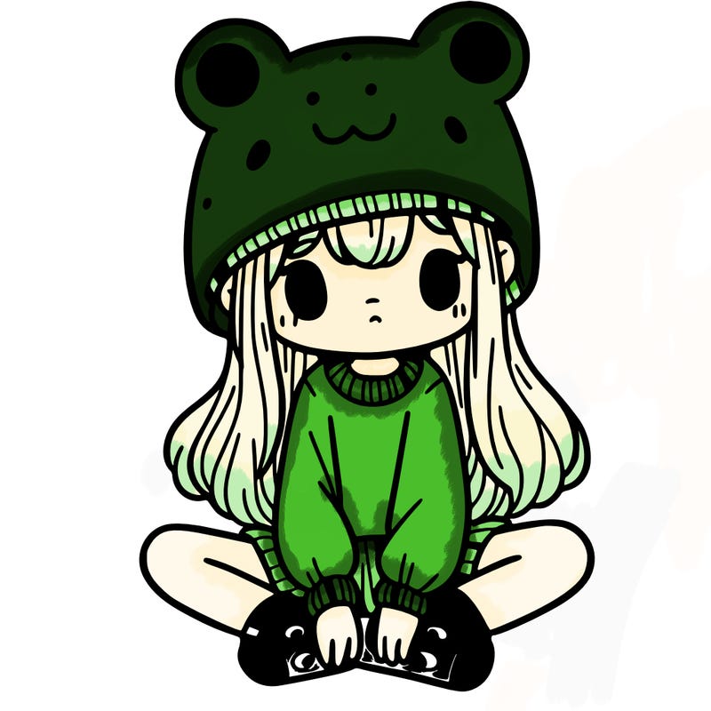 a girl wearing a frog hat and some frog socks