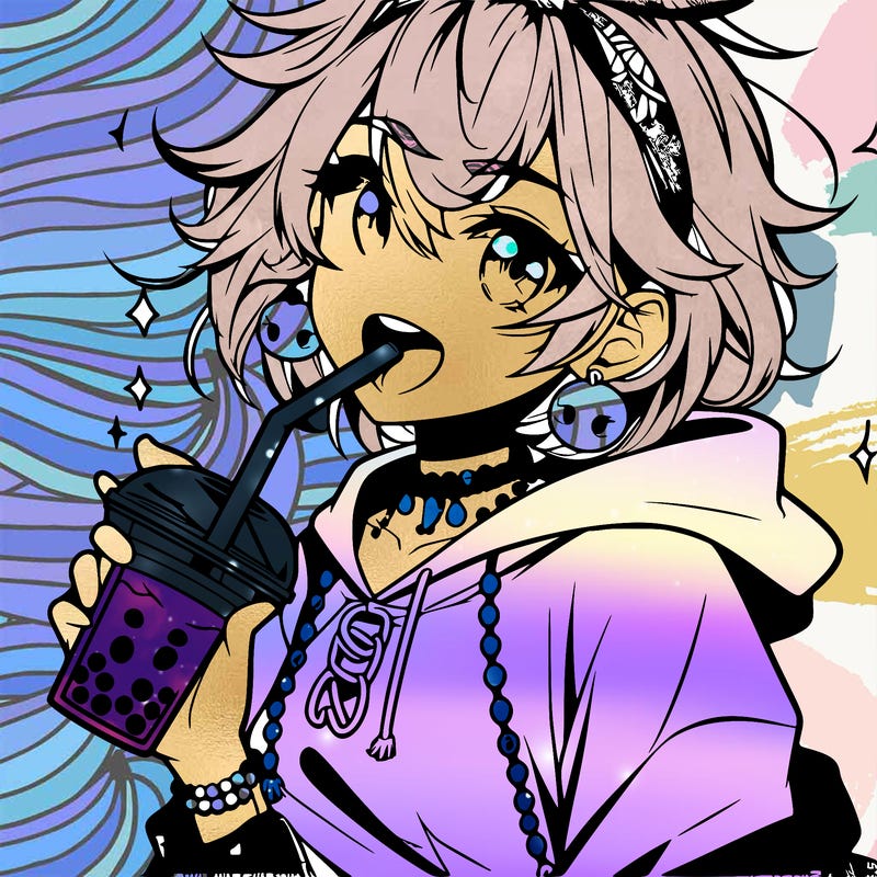 hot baddie anime girl drinking boba and biting the straw