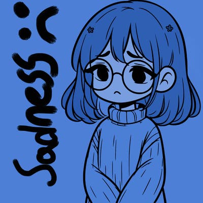 sad girl with glasses in a sweater