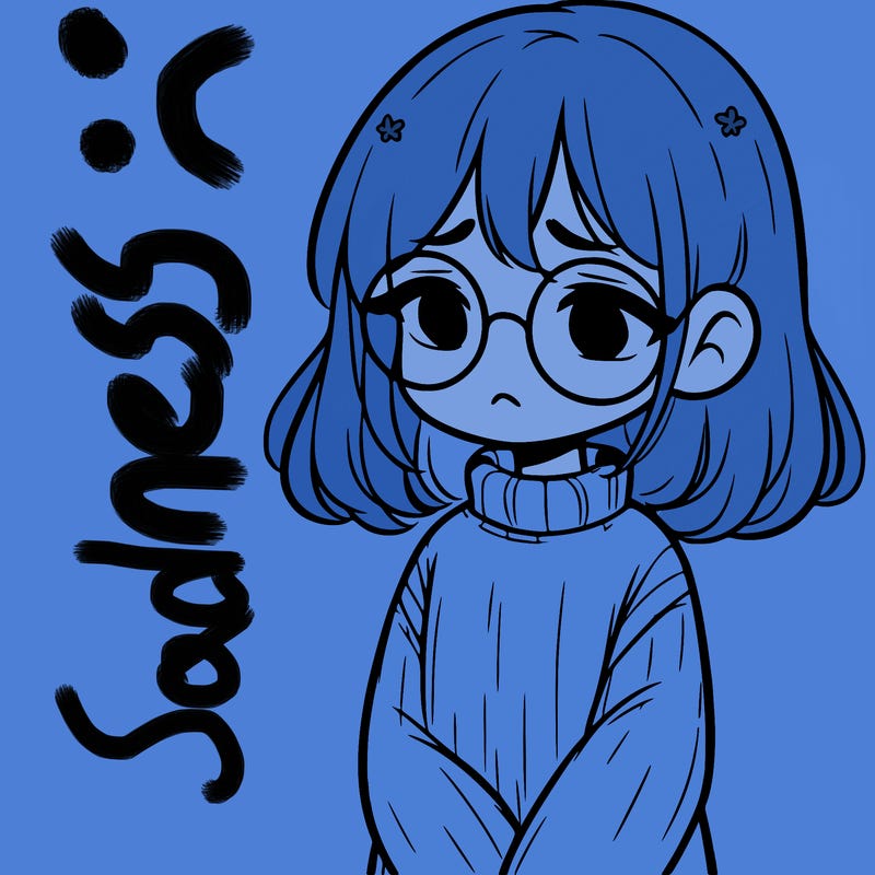 sad girl with glasses in a sweater