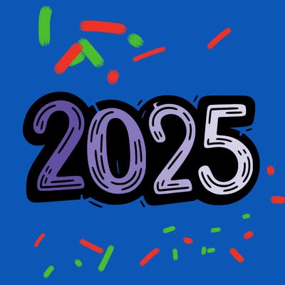 one line scrawled numbers sketch design “2025”