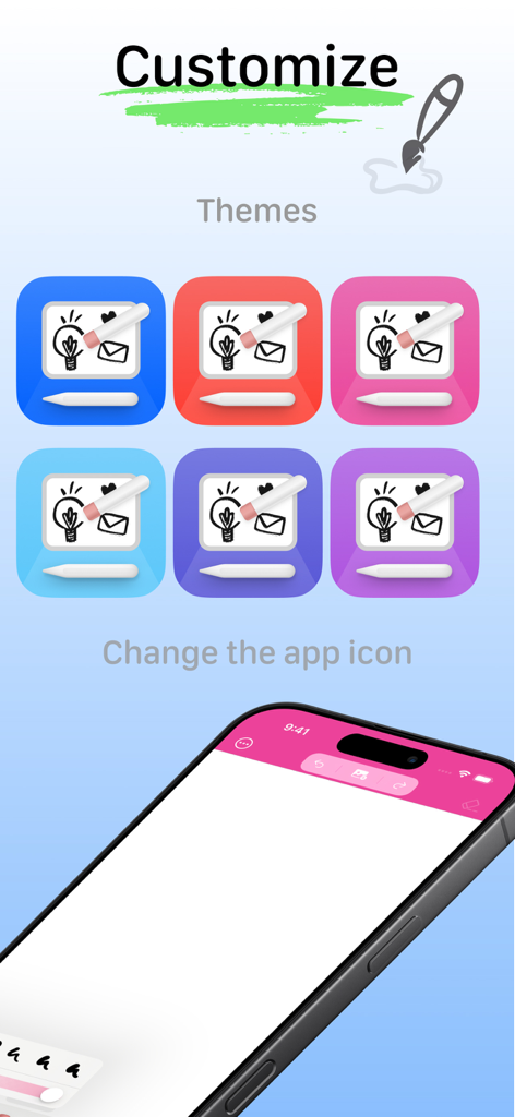 Customizable app icon theme options in the Casual Whiteboard application interface