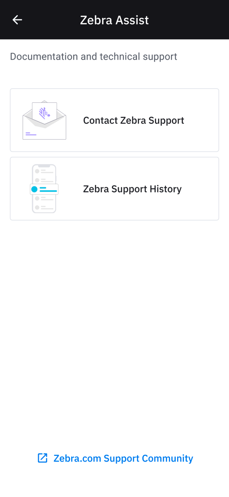 Zebra Printer Setup Utility v3 - Zebra Assist screen showing technical support and contact options for Zebra printers